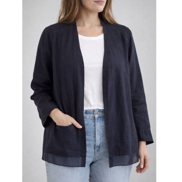 Eileen Fisher Jackets & Blazers - Eileen Fisher Organic Linen Open Cardigan Jacket in Navy Blue